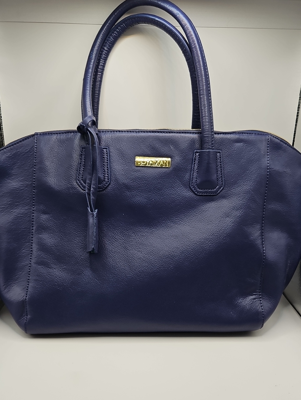 JOY & IMAN Navy Royal Blue Faux Leather Satchel Handbag Zipper Nwt